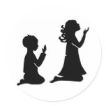 Praying Children Black Silhouettes Round Sticker