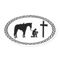 Praying Cowboy Cross Euro Style Sticker