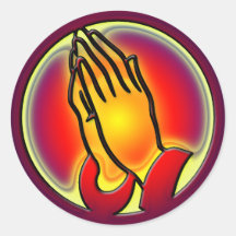 PRAYING HANDS ROUND STICKER