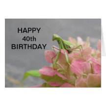 Praying Mantids Pink Flower Birthday Card