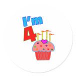 Pre School Birthday "I'm 4" Adorable Cupcake stickers