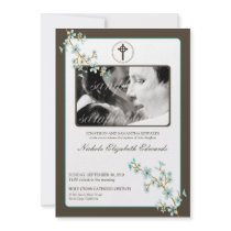 Precious Aqua Cherry Blossom Baptism Invitation