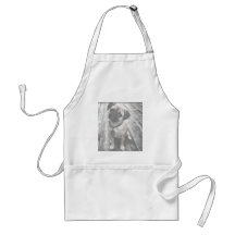 Precious Pug Puppy in Black and White Apron