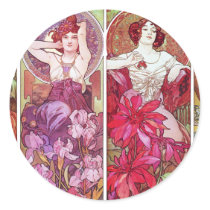 Precious Stones and Flowers, Alphonse Mucha Round Stickers