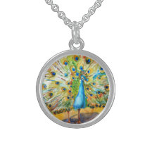 Preening Peacock Pendant Necklace