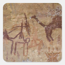 Prehistoric rock paintings with camels and square sticker
