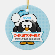 Premier ornement de pingouin de Noël du bébé