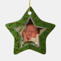 Premier ornement de souvenir de photo de Noël du b