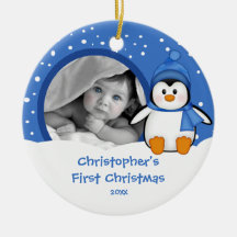 Premier pingouin d'ornement de photo de Noël de Ba