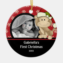 Premier singe d'ornement de photo de Noël de Babys