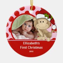 Premier singe d'ornement de photo de Noël de Babys