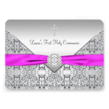 Première communion de rose croisé rose de filles invitations personnalisables