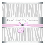 Première communion de zèbre de coeur de croix rose faire-parts