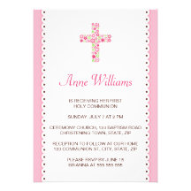 Première invitation de communion de croix florale 