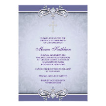 Première invitation de communion de croix pourpre 