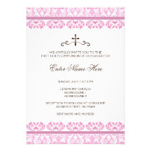 Première invitation de communion de filles roses d