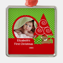 Première photo de fille d'ours d'ornement de Noël 