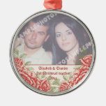 Première photo de Noël du couple vintage de roses  Ornement De Noël