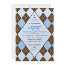 Preppy Argyle Alligator Boy Baby Shower Invitation