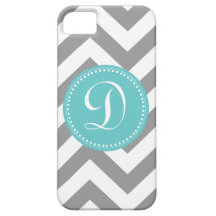 Preppy Bold Chevron Gray and Turquoise Monogram iPhone 5 Cases