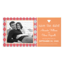 Preppy Coral Argyle Save the Date Announcement Customized Photo Card