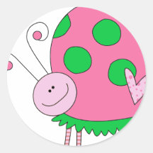 Preppy Lil Pink and Green Ladybug Round Sticker
