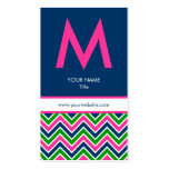 Preppy Monogram Chevron Business Card - Pink/Navy
