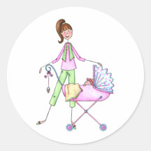 Preppy New Momma with Baby Girl Round Sticker