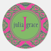 Preppy Pink Damask Stickers