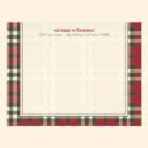 Preppy Plaid Custom Flat Note Cards (red) invitations