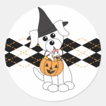 Preppy Puppy Halloween Round Sticker