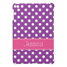 Preppy Purple and Pink Polka Dots Personalized Cover For The iPad Mini
