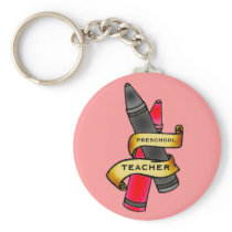 Preschool Teacher Keychain - Vintage Crayon Tattoo