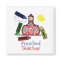 Preschool Teacher Magnet - Schoolhouse & Crayons