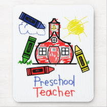 Preschool Teacher Mousepad - Schoolhouse & Crayons