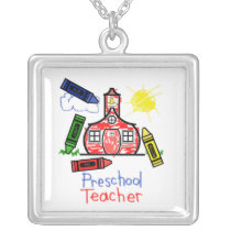 Preschool Teacher Necklace - Crayon Drawing