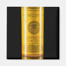 Prescription bottle with one hundred dollar bill magnets