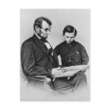President Lincoln Postcard - Reading with son Tad
