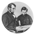 President Lincoln reading with son Tad, 1864 stickers