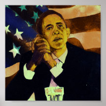 President Obama in front of American flag Posters