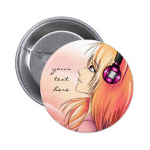 Pretty anime girl listening to music button