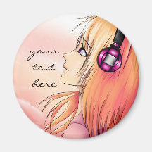 Pretty anime girl listening to music magnet