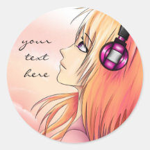 Pretty anime girl listening to music stickers