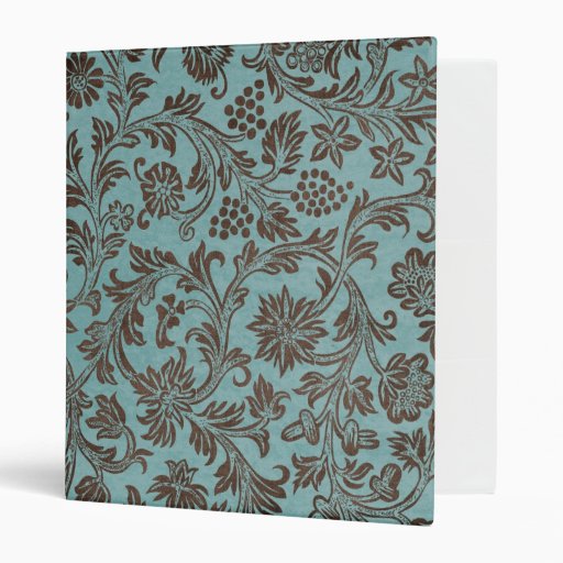 Pretty Aqua and Brown VIntage Floral Binder