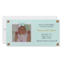 Pretty Aqua Baby Announcement Photo Greeting Card