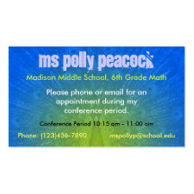 Pretty as a Peacock Teacher Info Business Card Templates