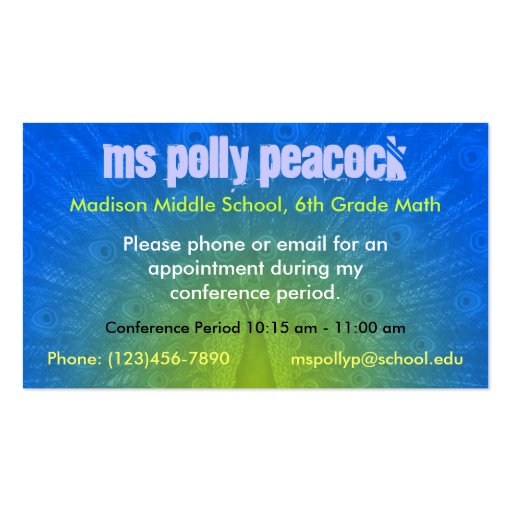 Pretty as a Peacock Teacher Info Business Card Templates