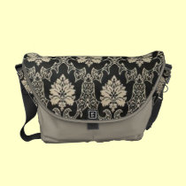 Pretty Black and Cream Damask Messenger Bag messenger bags