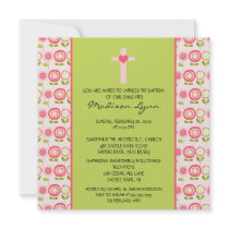 Pretty Bloom Baby Girl Baptism Inviation Invites