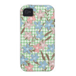 Pretty Blue and Pink Flowers on Green Plaid iPhone 4 Cover